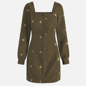 Cider Corduroy Floral Print Mini Dress